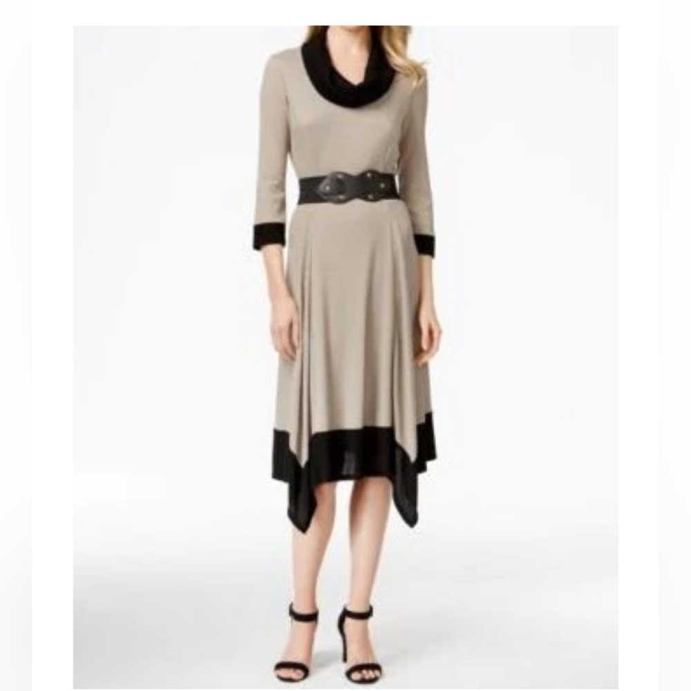 New Style & Co. Women Cowl Neck Elbow Sleeve Ribbed Knit Sweater Dress SIZE L